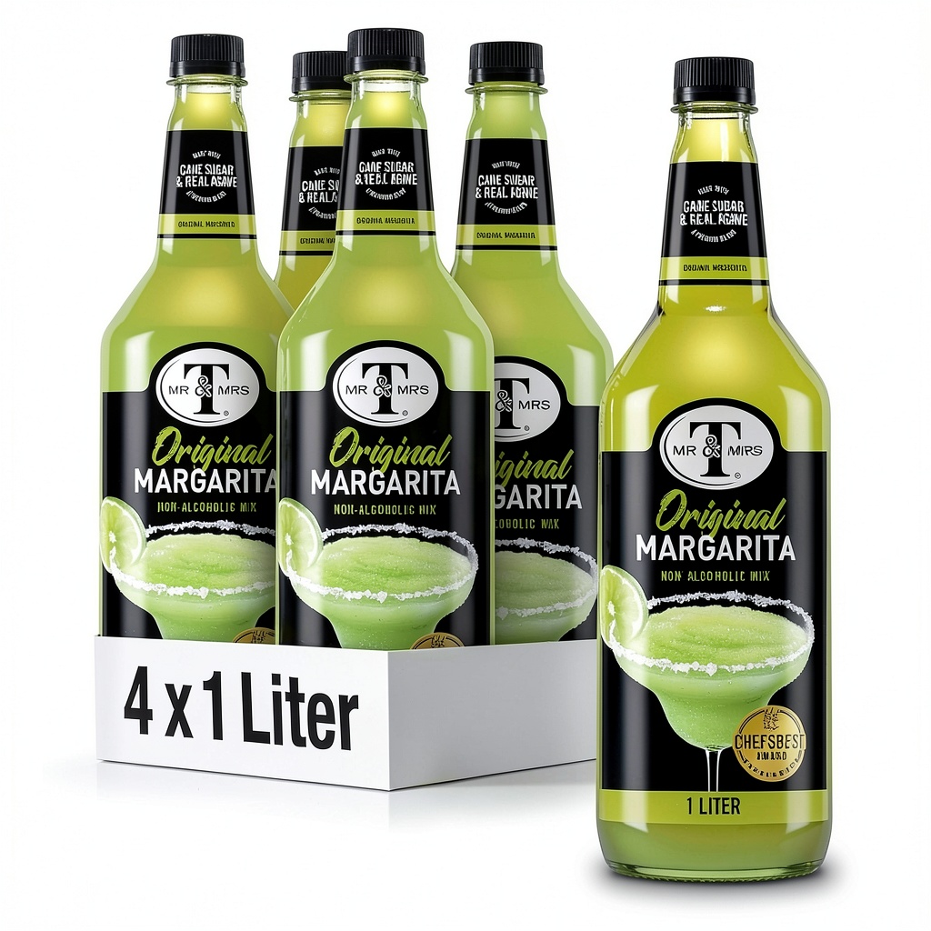 Mr Mrs T Margarita Mix bottle displayed on a bar counter