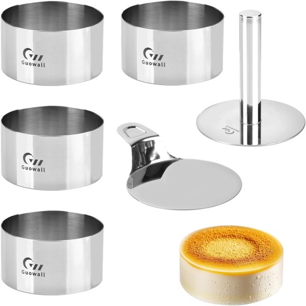 Guowall Stainless Steel Cake Ring Set 4 Inch 3 Inch Heart-0